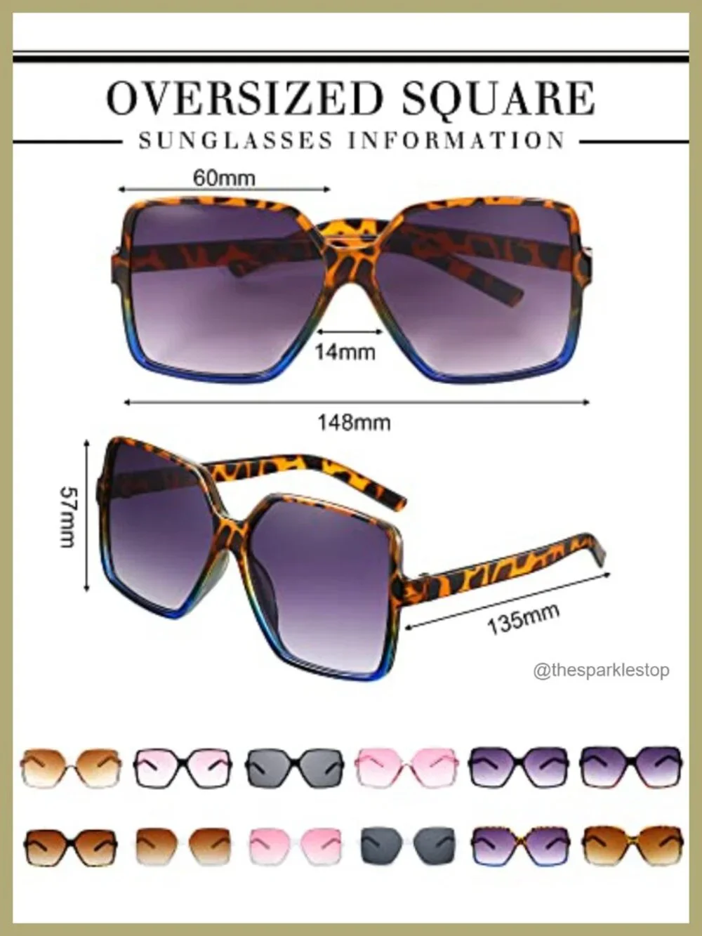 12 Pairs Oversized Square Sunglasses for Women Polycarbonate Lenses
